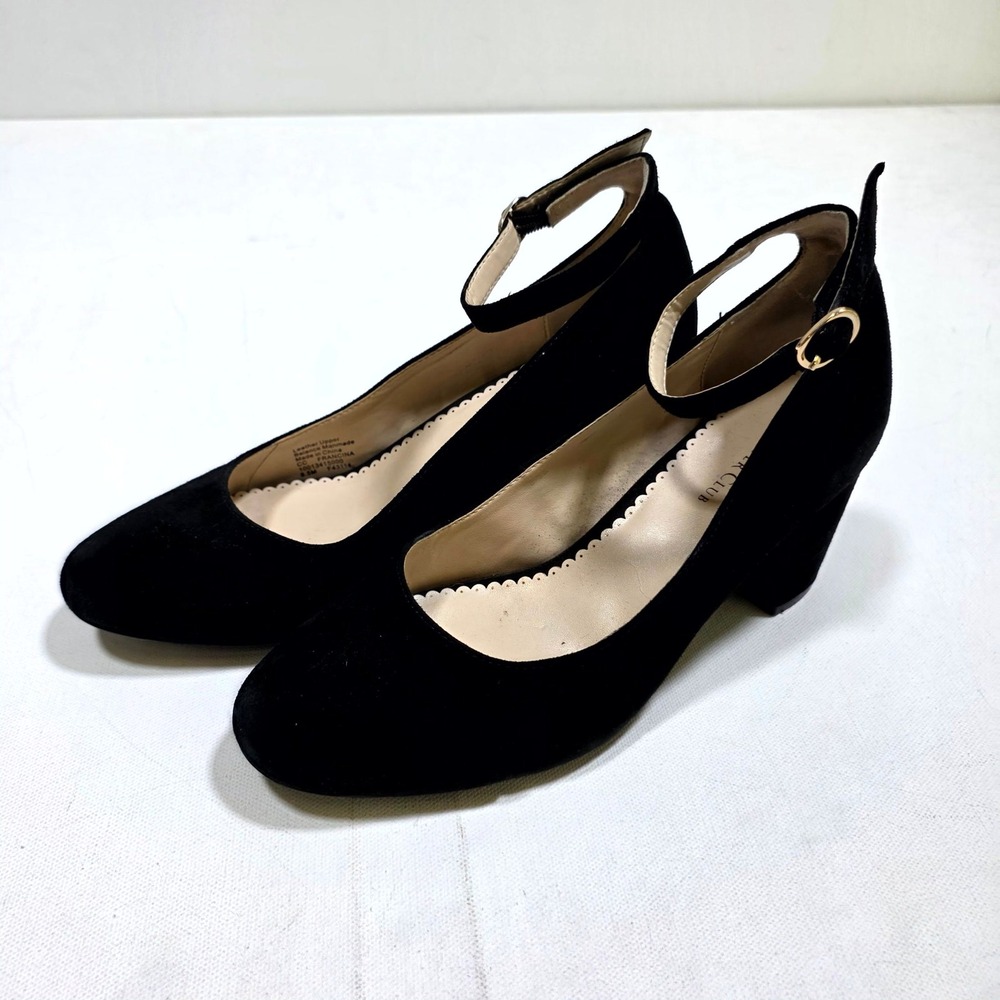 Charter Club Francina Pumps Womens 8.5M Black Suede Ankle Strap Block Heel Shoes
